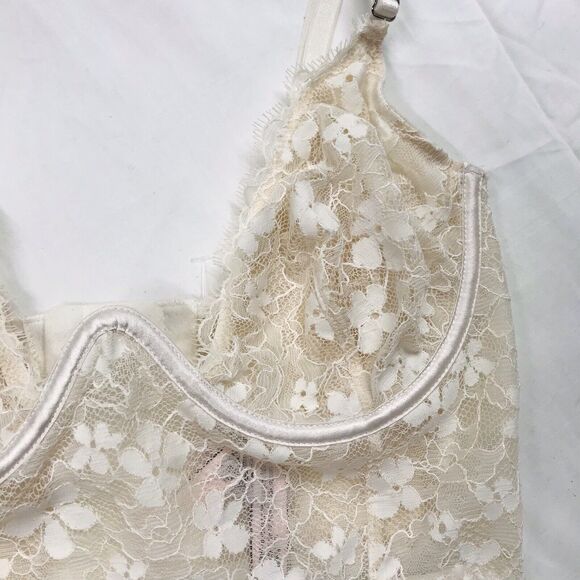 Victoria Secret Dream Angel Floral Lace Underwire Longline Bra Cream 32 D Ivory - Picture 3 of 11